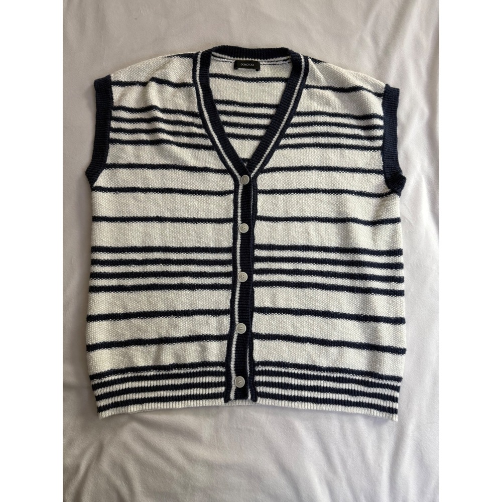 Dokotoo Womens Striped Button Up Cardigan Sweater Vest Navy White XL